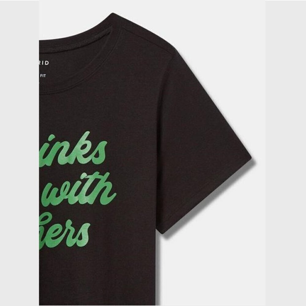 Torrid - "Drinks Well with Others" Classic Fit Signature Jersey Tee, Deep Black  - Picture 14 of 14